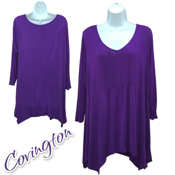 Covington Tops - Covington Purple Front Pintucked Curved Hem Top - Women’s 1X